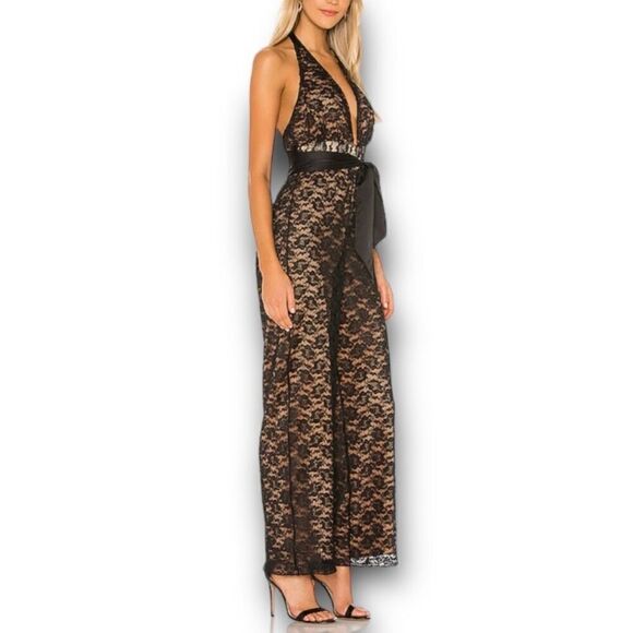 MAJORELLE x Revolve Salinas Black Lace Overlay Halter Jumpsuit, NWT Women’s XS - Picture 2 of 15